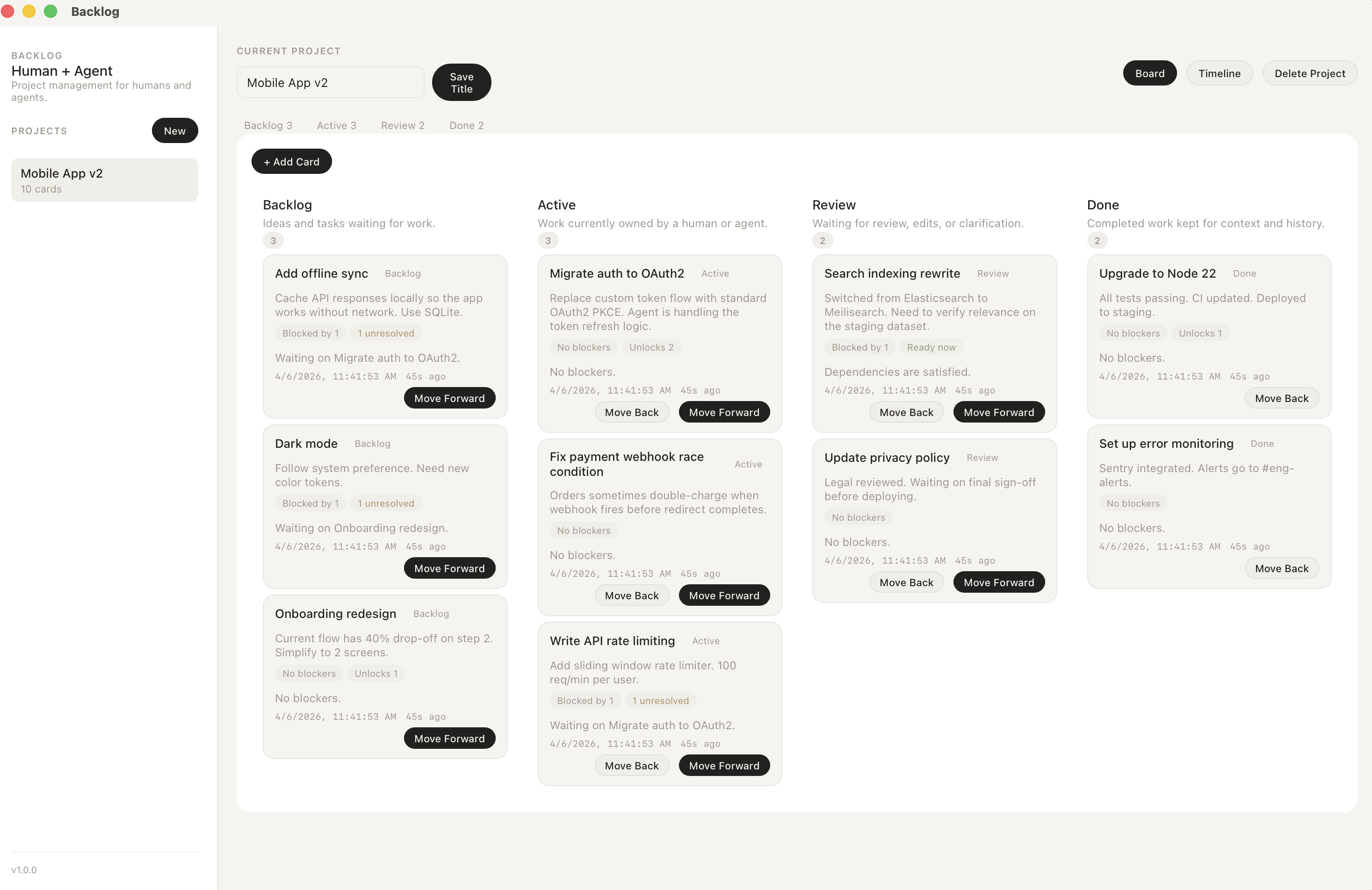 Backlog board view