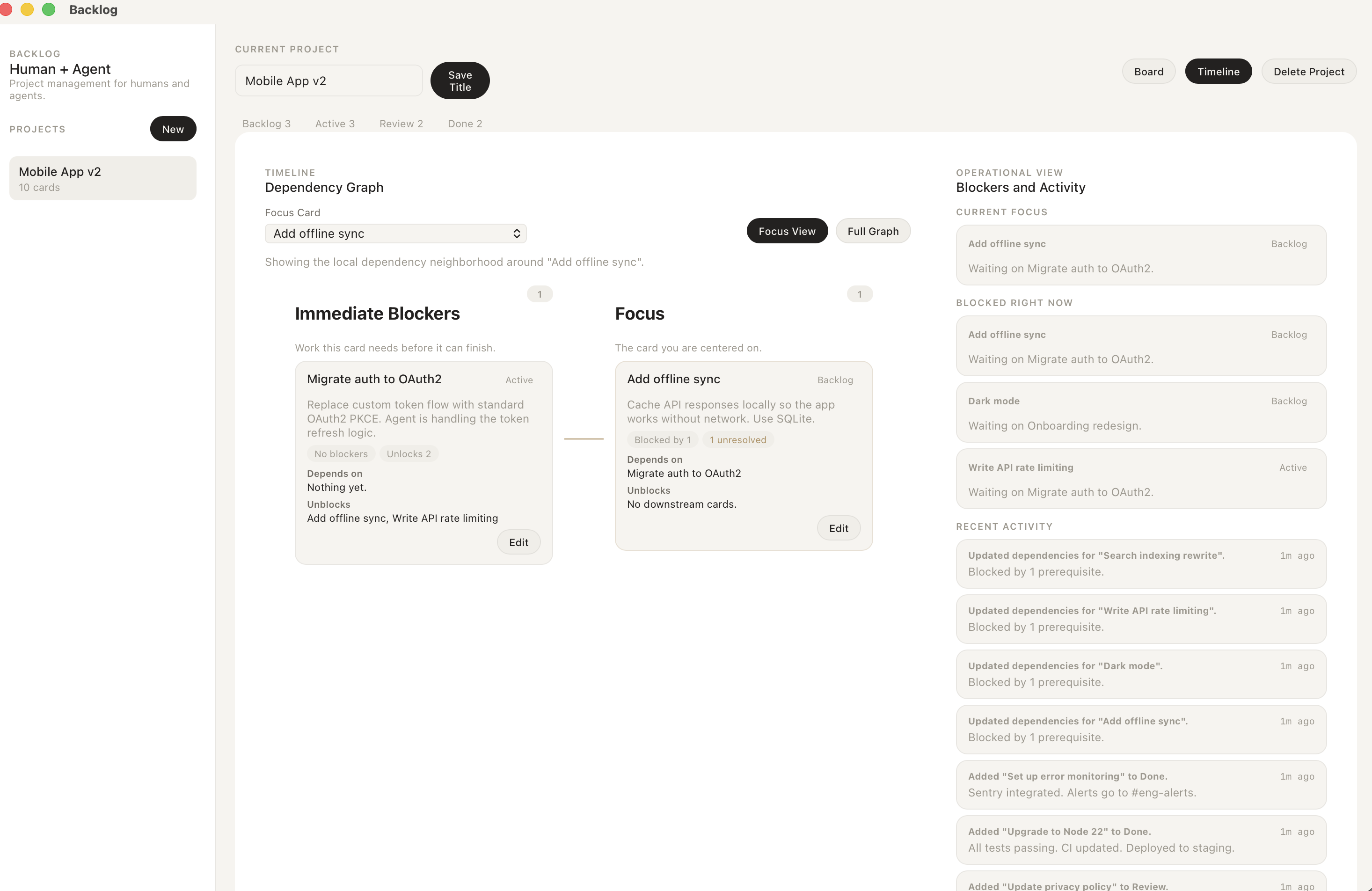 Backlog timeline view